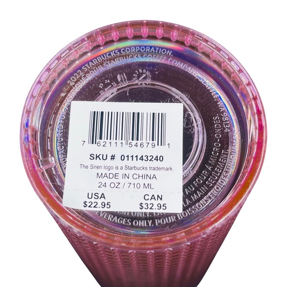 NWT Starbucks Iridescent Bubblegum Grid Venti Cold Cup - Pink Silver - 24 oz - Picture 7 of 7